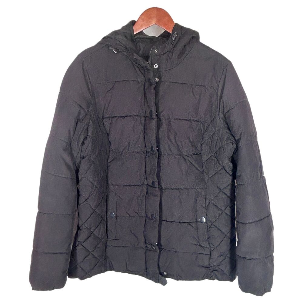 St Johns Bay Parka Coat XL Solid Black Quilted Puffer Womens Warm & Comfy